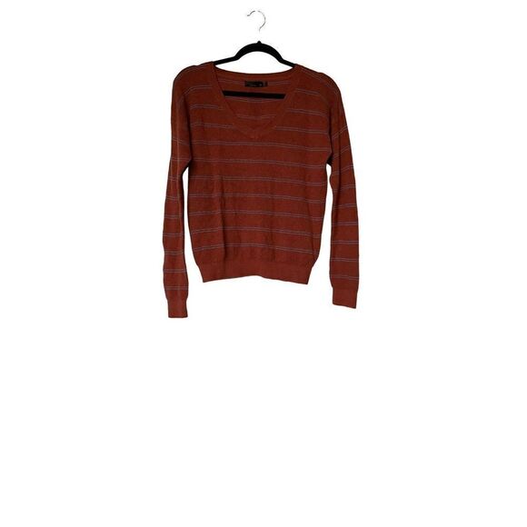 Prana V Neck Orange Striped Waffle Knit - Picture 7 of 10